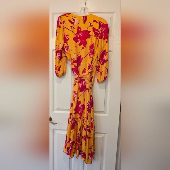Color Me Courtney Eleanor Wrap yellow maxi belted Dress Floral Long Sleeves M - Picture 5 of 11